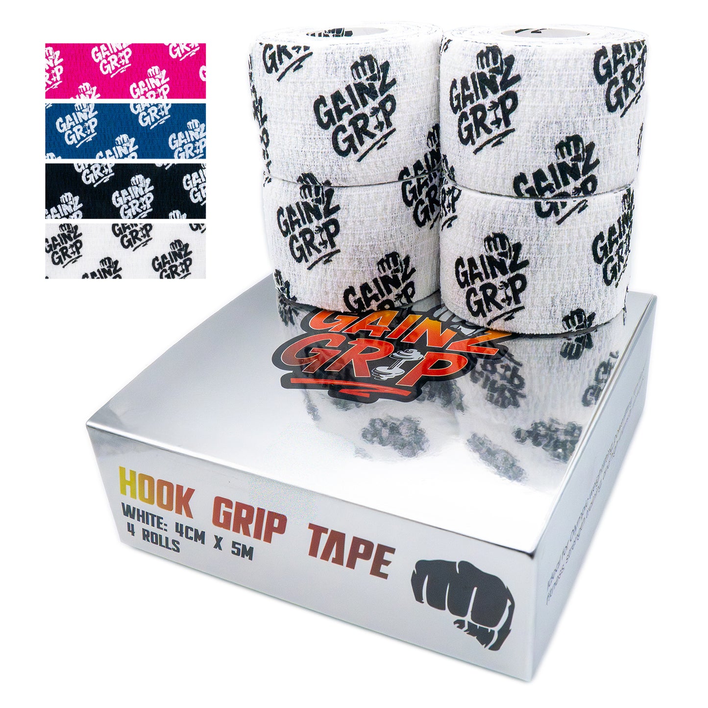 GainzGrip Hook Grip Tape - 4 Rolls Thumb Tape for Weightlifting, CrossFit, Olympic Lifting, Powerlifting & Barbell Training