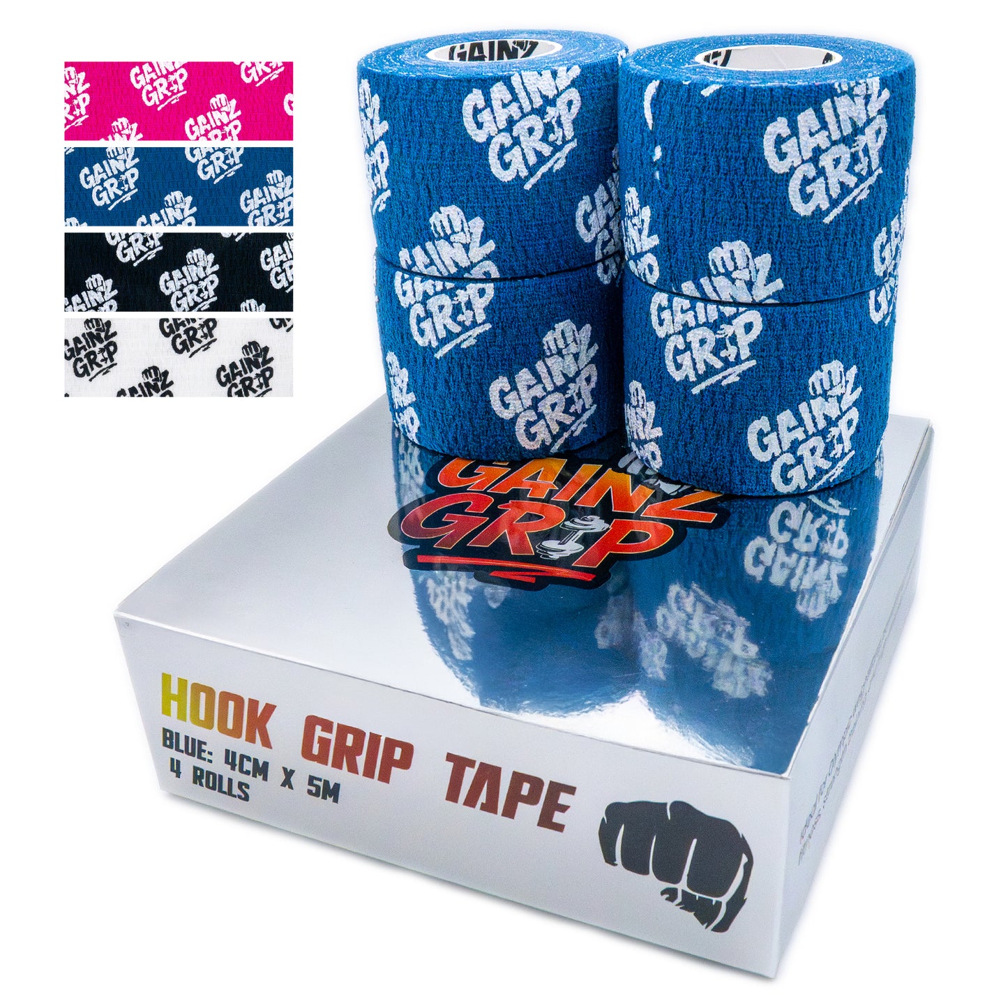GainzGrip Hook Grip Tape - 4 Rolls Thumb Tape for Weightlifting, CrossFit, Olympic Lifting, Powerlifting & Barbell Training